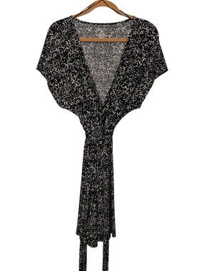 Nine West Plus Size XXL Faux Wrap Black White Geometric Dress V Cut Sexy Summer